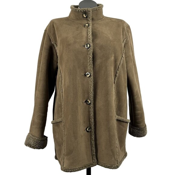 L.L. Bean Jackets & Blazers - LL Bean Womens Light Brown Coat Button Up Jacket Sherpa Lining High Neck Sz XL